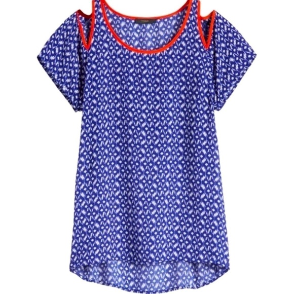 THML‎ Blue White And Orange Jaye Cold Shoulder Top Size S - Picture 1 of 9